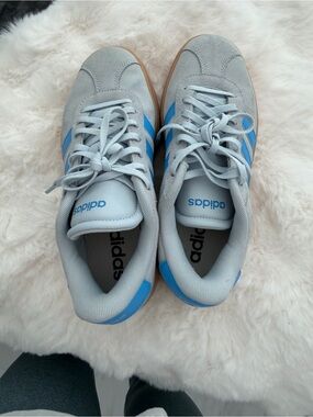 adidas Light Gray and Blue Accent Casual Sneakers